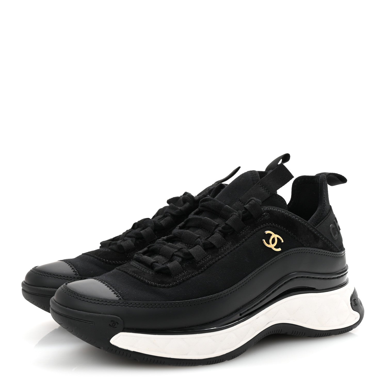 Chanel Velvet Calfskin Mixed Fibers CC Sneakers 38 Black 4 of 10
