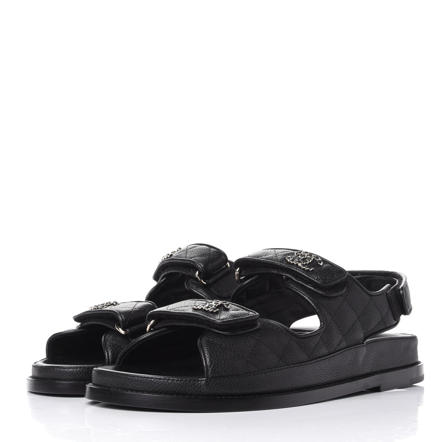 Grained Calfskin Velcro Dad Sandals 38.5 Black