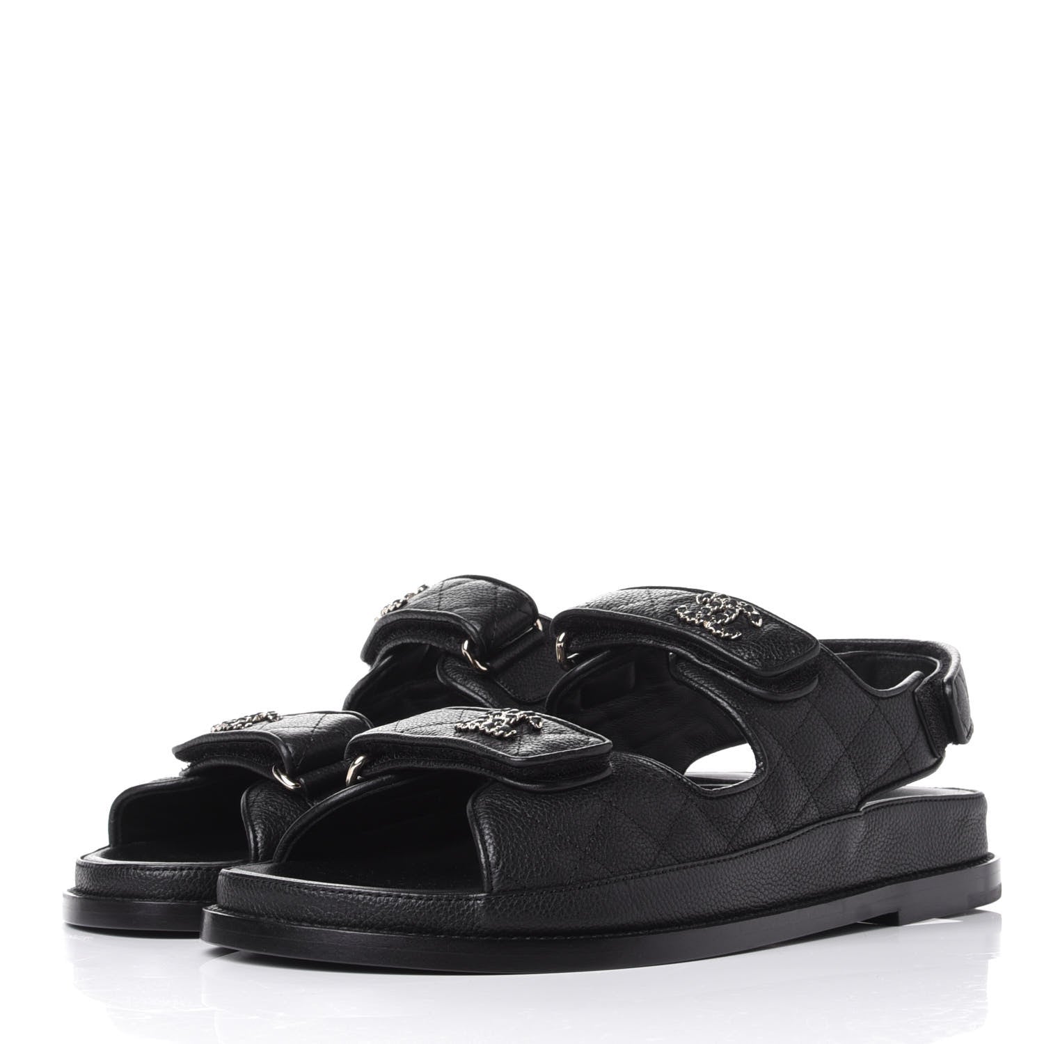 Chanel Grained Calfskin Velcro Dad Sandals 38.5 Black 3 of 11