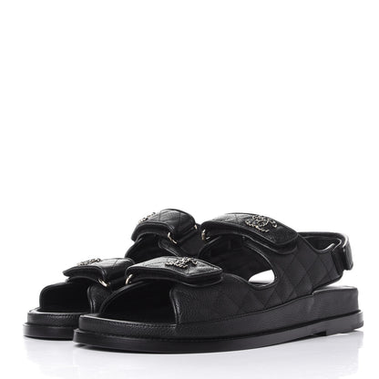 Chanel Grained Calfskin Velcro Dad Sandals 38.5 Black 3 of 11