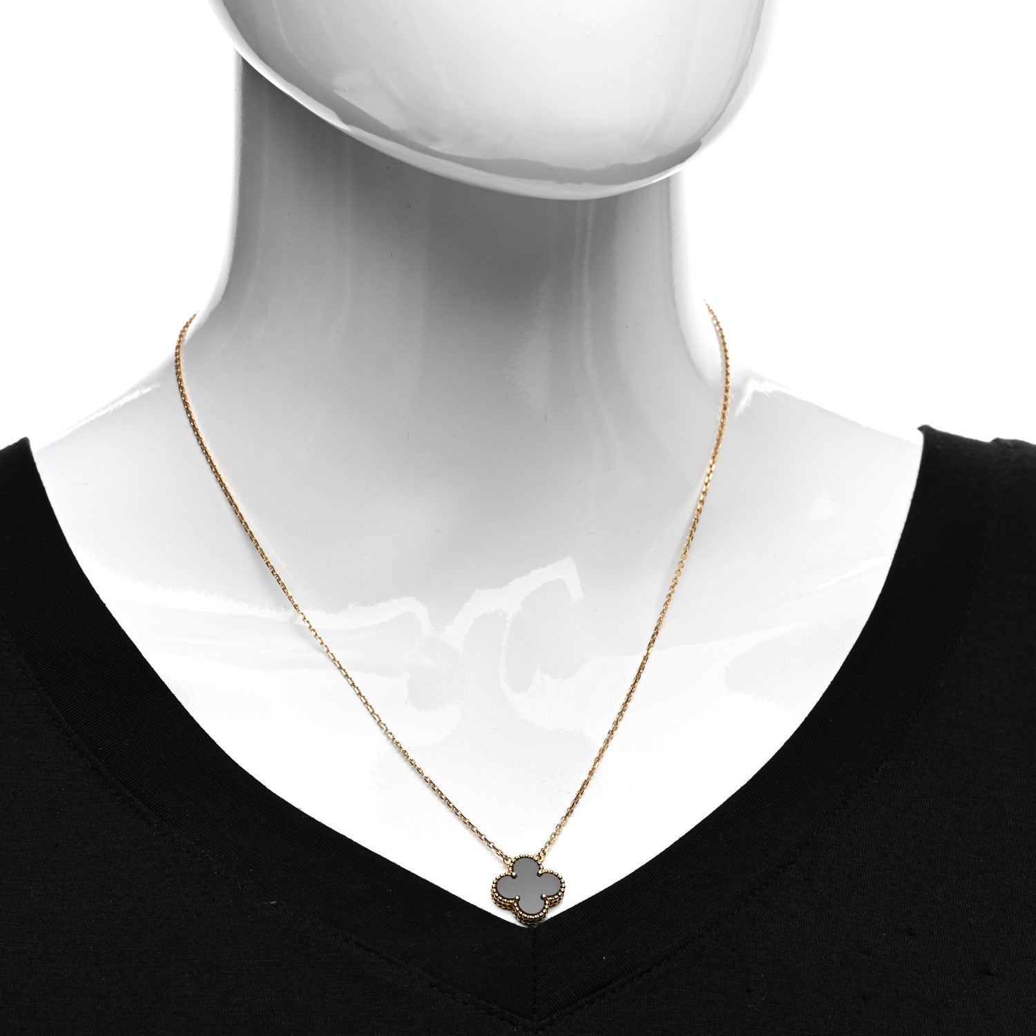 Van Cleef & Arpels 18K Yellow Gold Black Onyx Vintage Alhambra Pendant Necklace 2 of 6