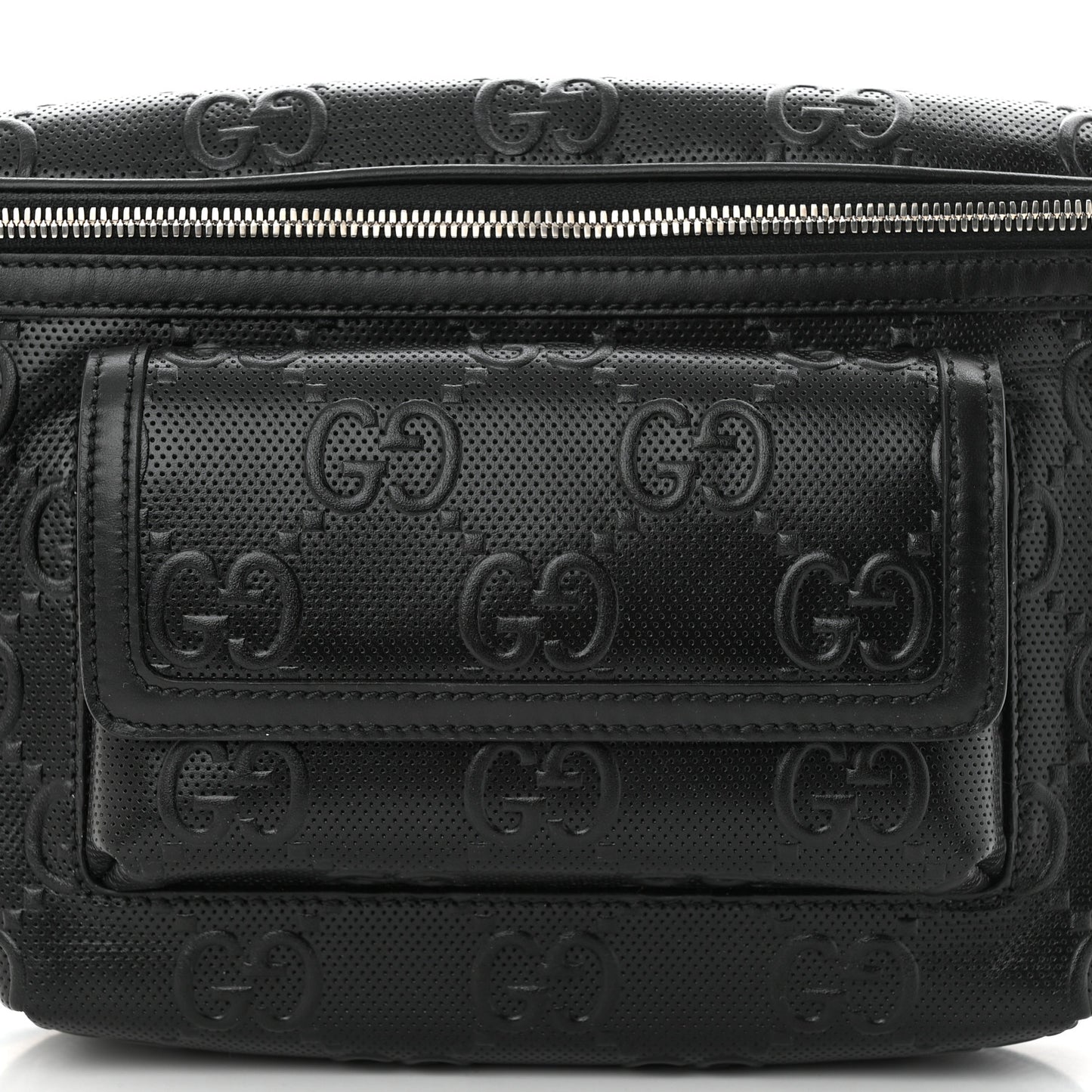 Calfskin GG Tennis Embossed Pocket Belt Bag Black