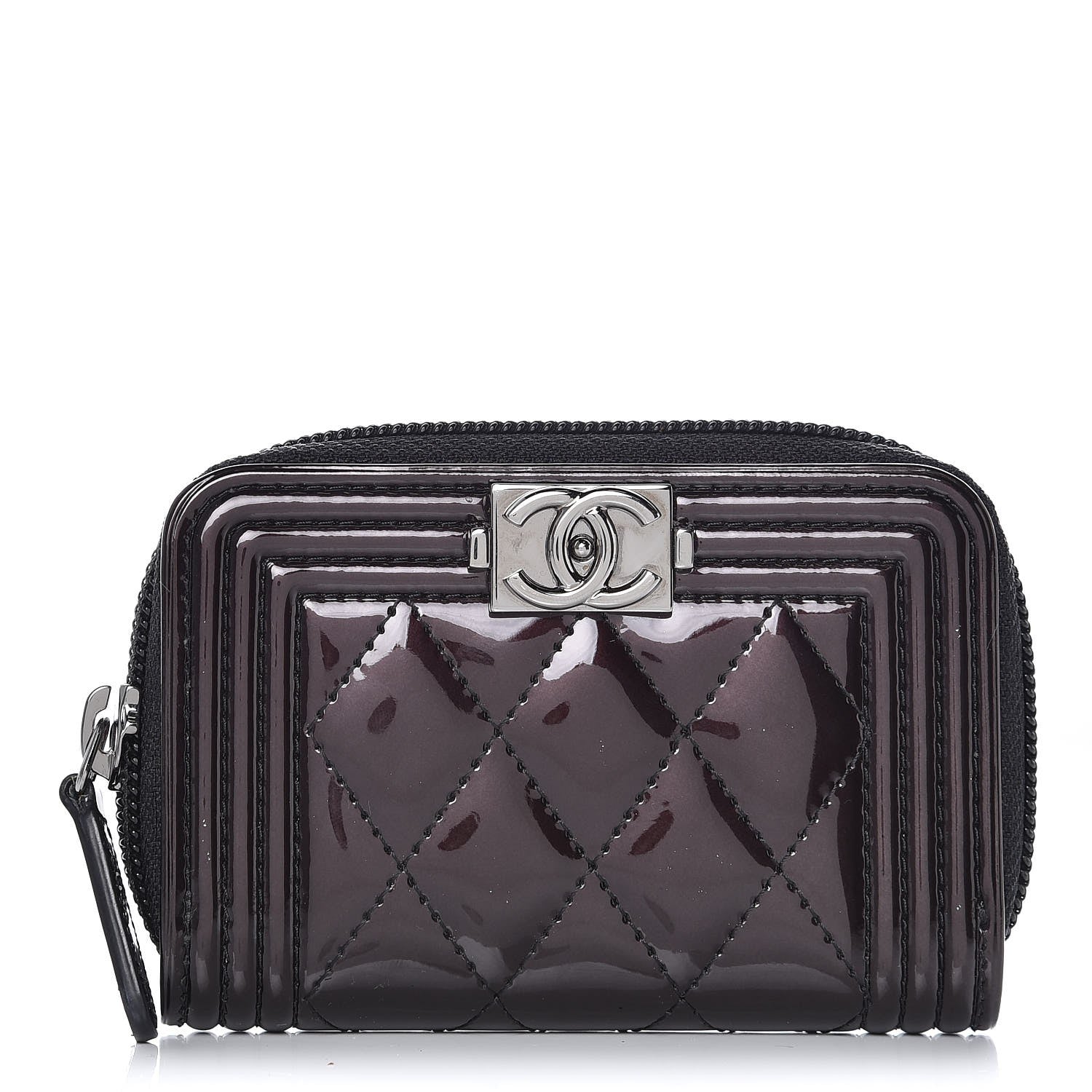 Chanel Patent Quilted Zip Around Boy Coin Purse Wallet Burgundy 1 of 7