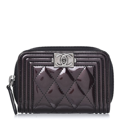 Chanel Patent Quilted Zip Around Boy Coin Purse Wallet Burgundy 1 of 7