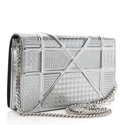 Christian Dior Metallic Patent Micro-Cannage Diorama Wallet on Chain Pouch Silver 3 of 12