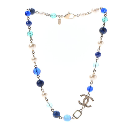 Chanel Ruthenium Pearl Beaded CC Short Necklace Silver Blue 3 of 5
