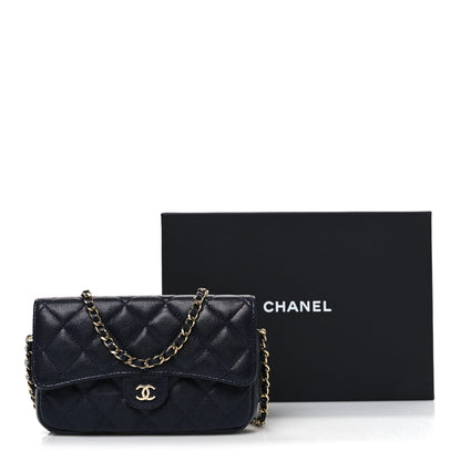 Chanel Caviar Quilted Flap Phone Holder With Chain Navy Blue 12 of 12