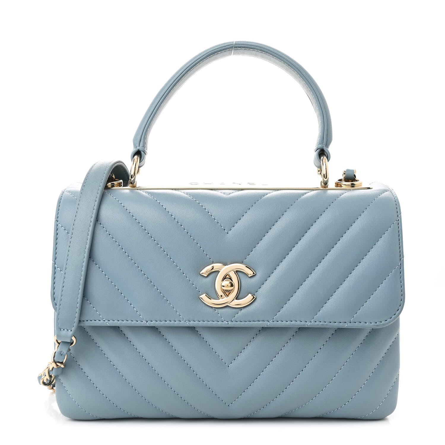 Chanel Lambskin Chevron Quilted Small Trendy CC Flap Dual Handle Bag Light Blue 1 of 13