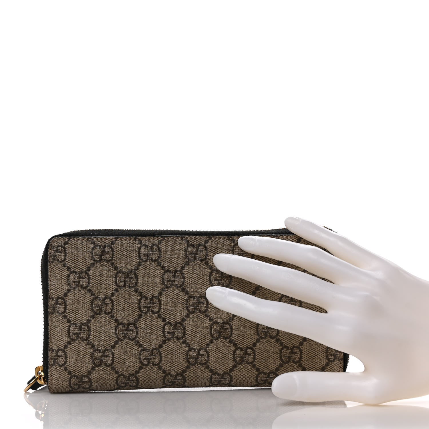 Gucci GG Supreme Monogram Moon Calfskin Zip Around Wallet Beige Ebony Black 2 of 6