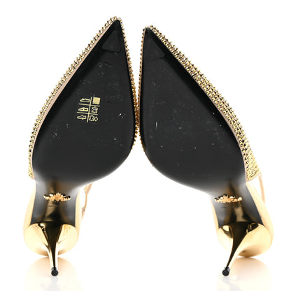 Prada Satin Crystal Triangle Logo 85mm Slingback Pumps 39 Platino 5 of 14