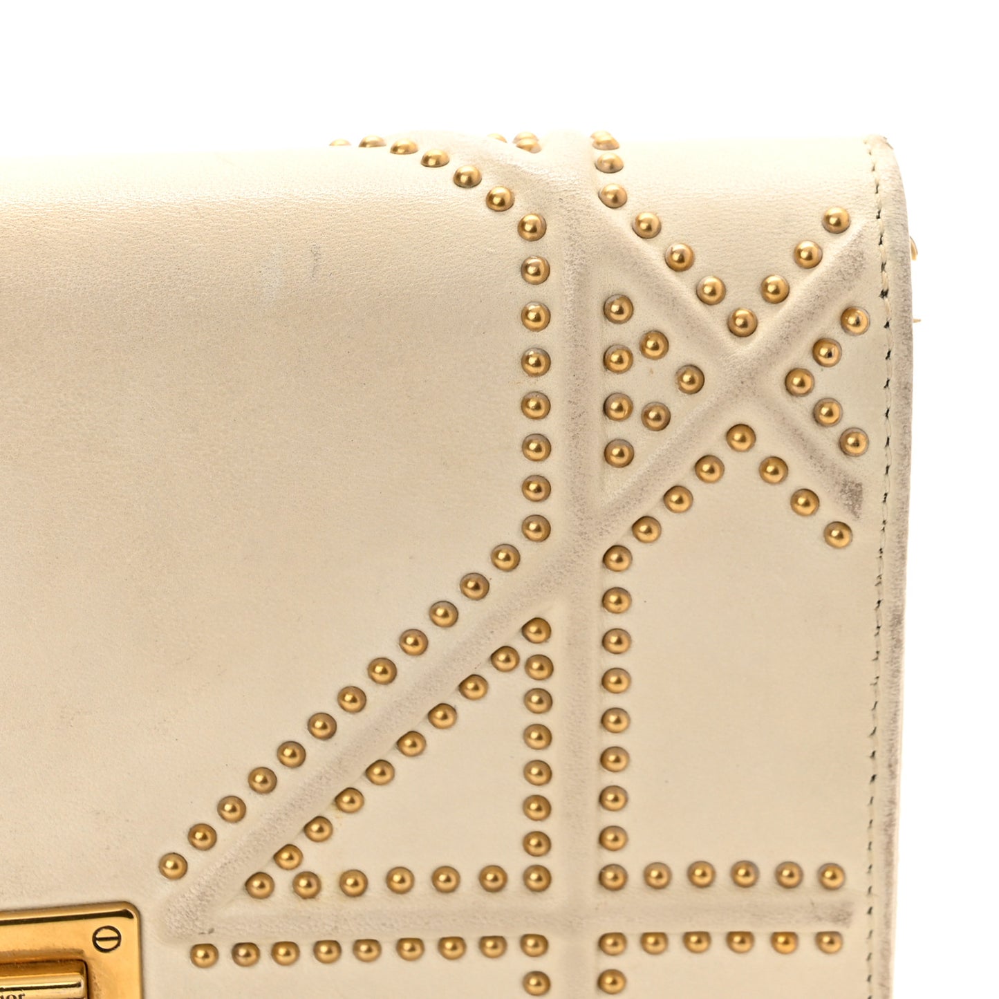 Lambskin Studded Diorama Wallet on Chain Pouch Off White