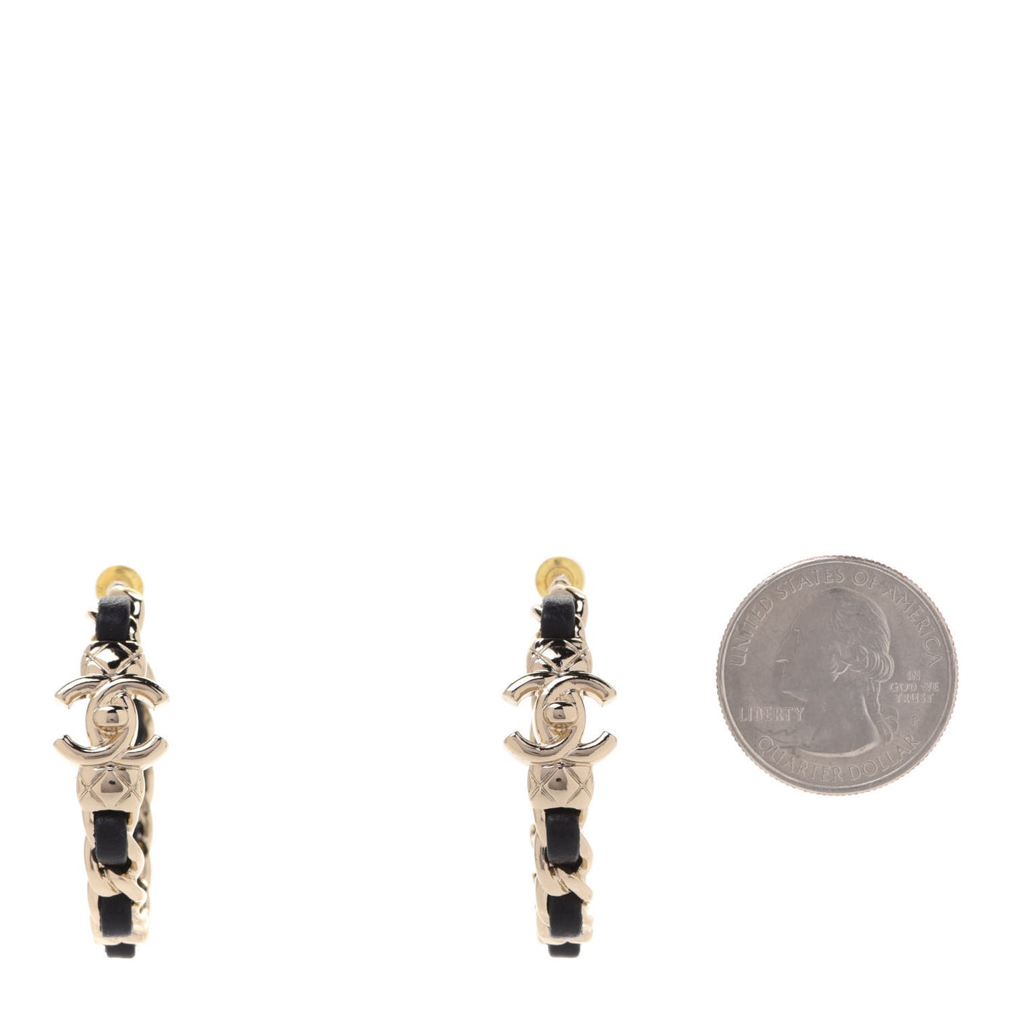 Lambskin CC Turnlock Chain Hoop Earrings Gold Black