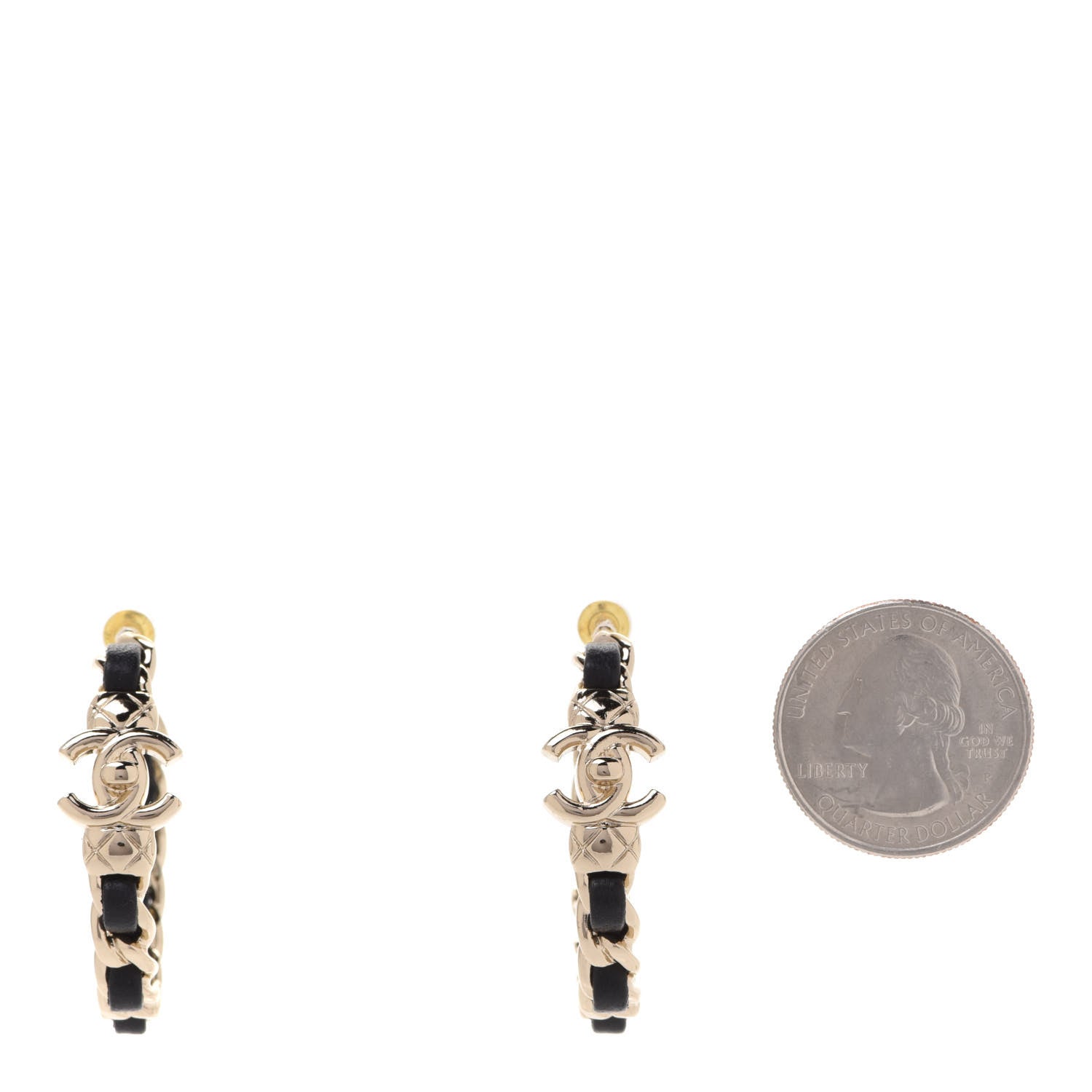 Chanel Lambskin CC Turnlock Chain Hoop Earrings Gold Black 2 of 5