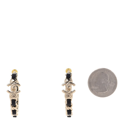 Chanel Lambskin CC Turnlock Chain Hoop Earrings Gold Black 2 of 5