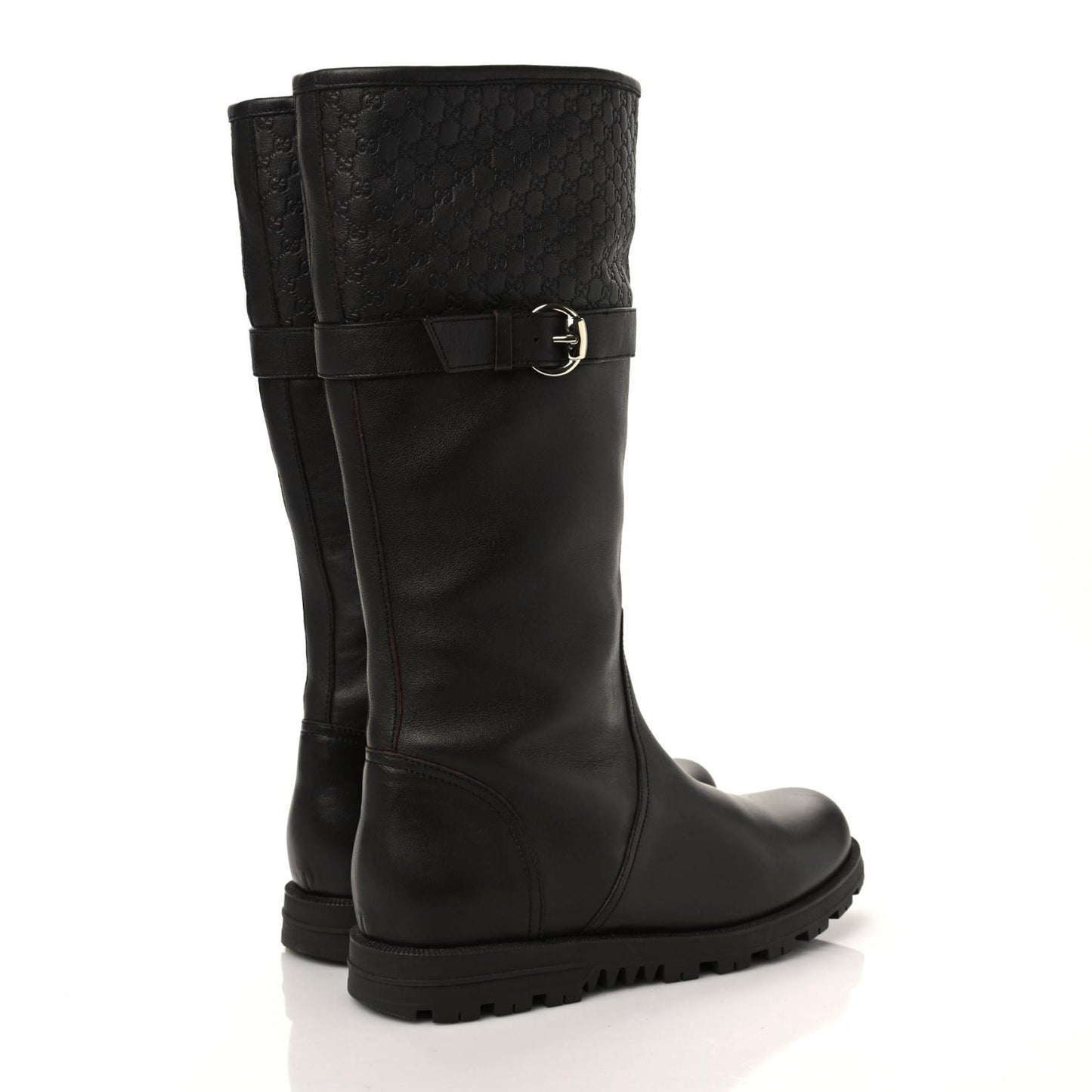 Calfskin Shearling Microguccissima Knee High Riding Boots 39 Brown