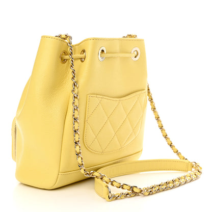 Chanel Caviar Quilted CC Pocket Bucket Bag Yellow 3 of 11