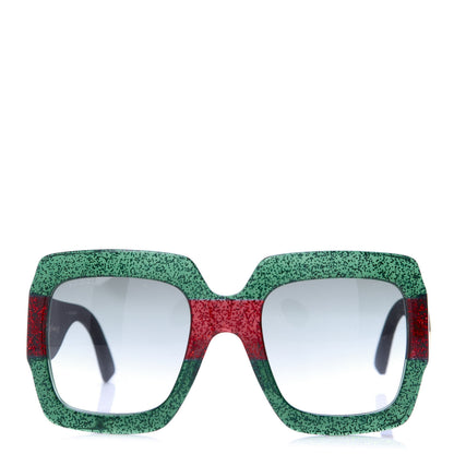 Gucci Square Frame GG0102S Sunglasses Glitter Red Black Green 3 of 10