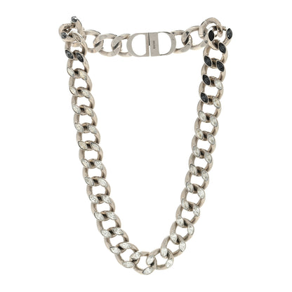 Christian Dior Metal Crystal CD Chain Link Necklace Silver 1 of 4