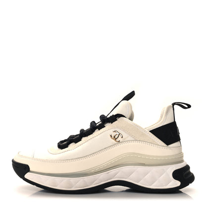 Chanel Velvet Calfskin Mixed Fibers CC Sneakers 37.5 Ivory Black 1 of 12