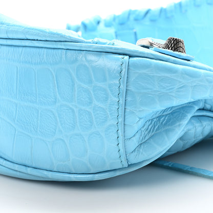 Balenciaga Extra Supple Calfskin Crocodile Embossed Le Cagole Shoulder Bag XS Cyan 11 of 11