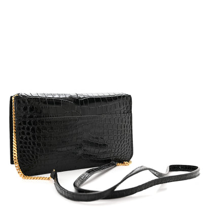 Saint Laurent Crocodile Embossed Monogram Phone Holder Crossbody Black 3 of 10