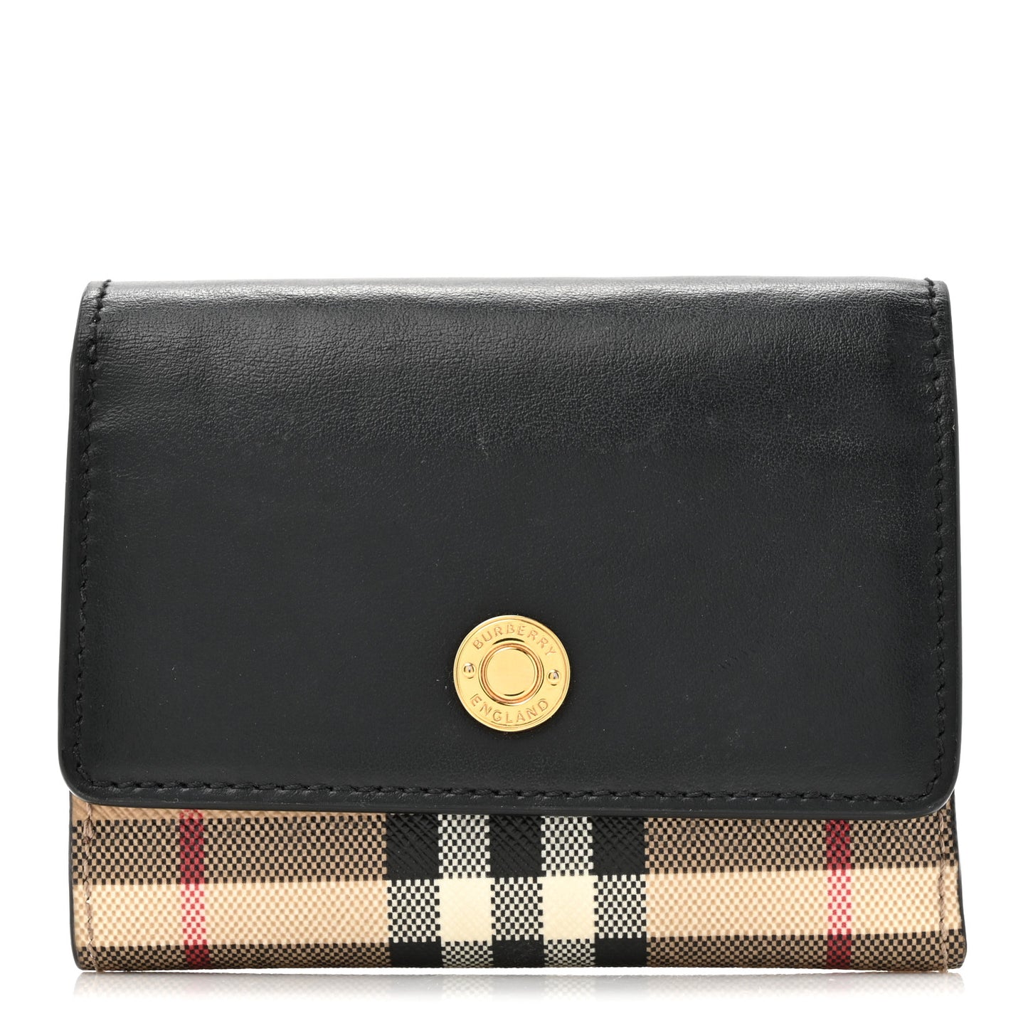 Grainy Calfskin Vintage Check Small Folding Wallet Archive Beige Black