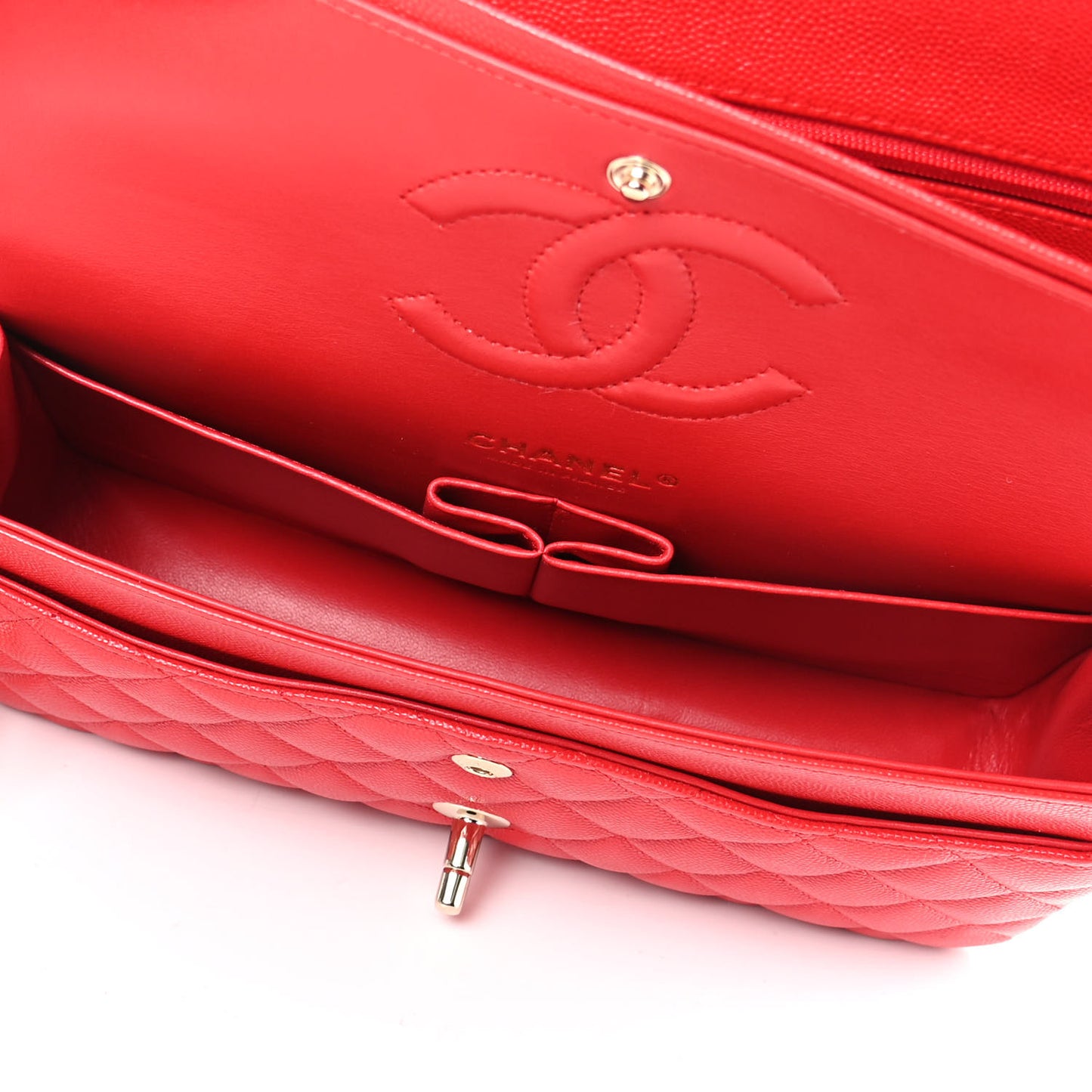 Caviar Quilted Medium Double Flap Red