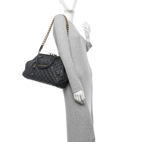 Calfskin Quilted Stam Dark Grey