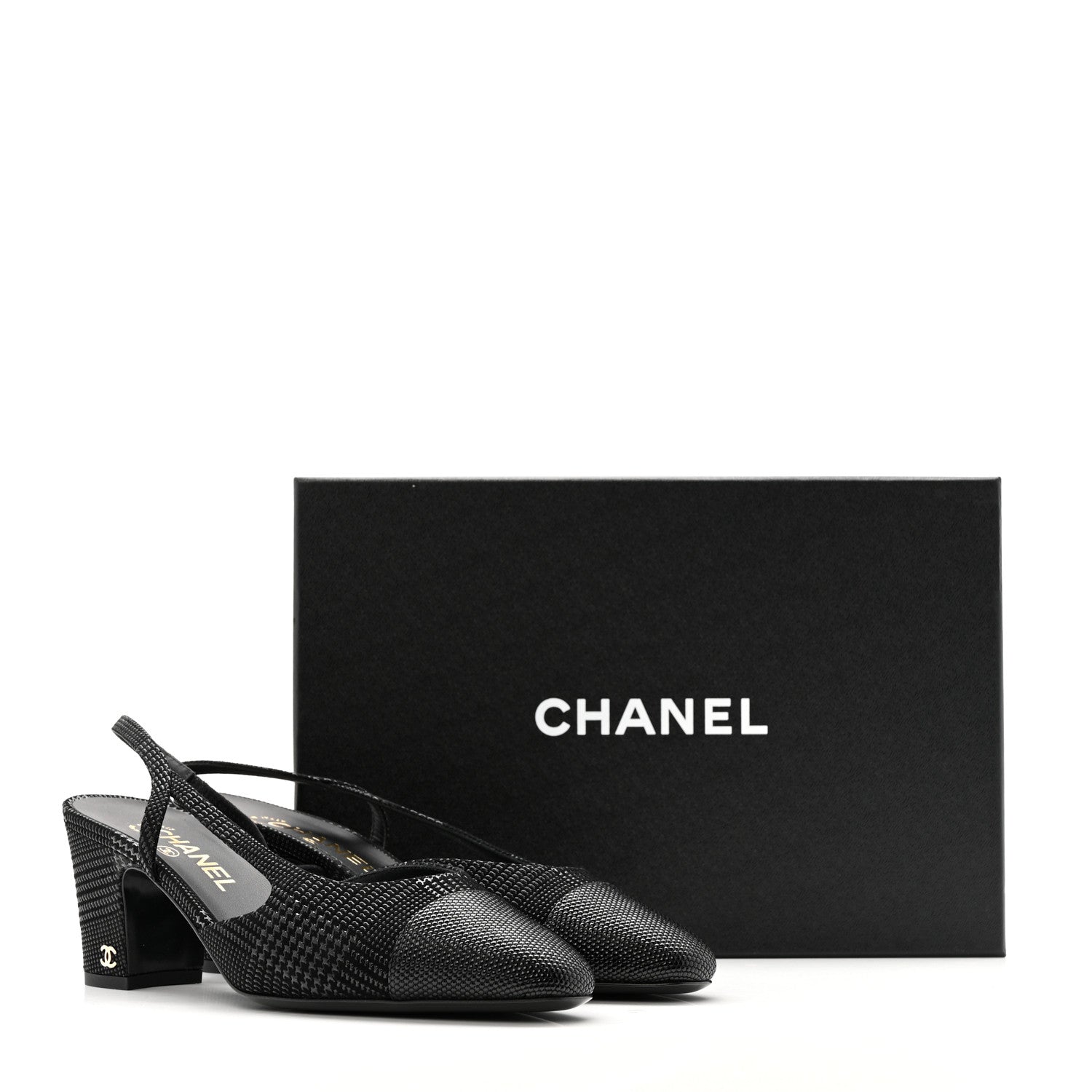 Chanel Suede Kidskin Cap Toe CC Slingback Pumps 39 Black 10 of 10
