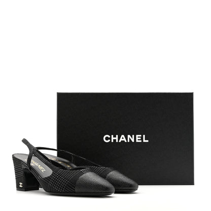 Chanel Suede Kidskin Cap Toe CC Slingback Pumps 39 Black 10 of 10