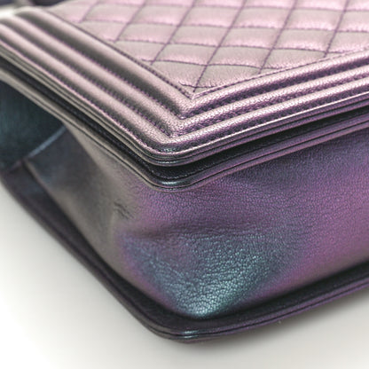 Chanel Iridescent Goatskin Quilted New Medium Boy Flap Purple 9 of 10