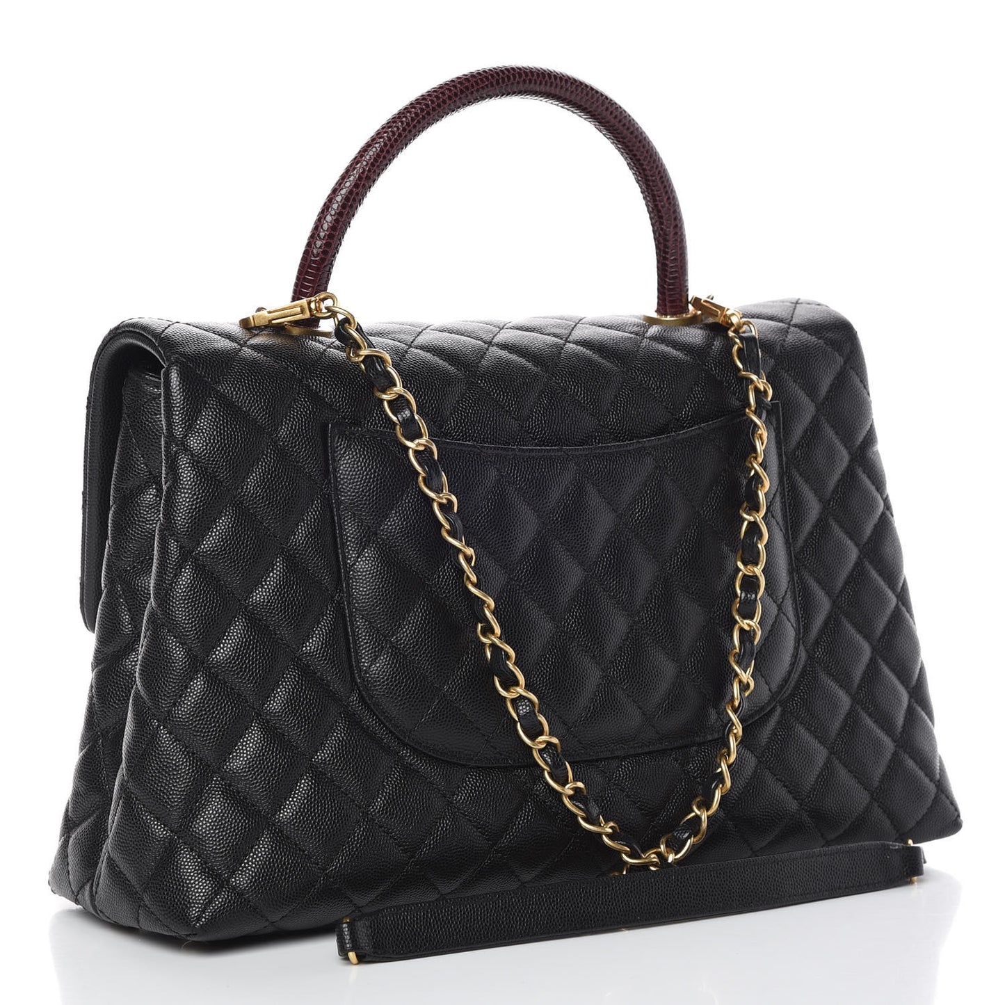 Caviar Lizard Quilted Medium Coco Handle Flap Black