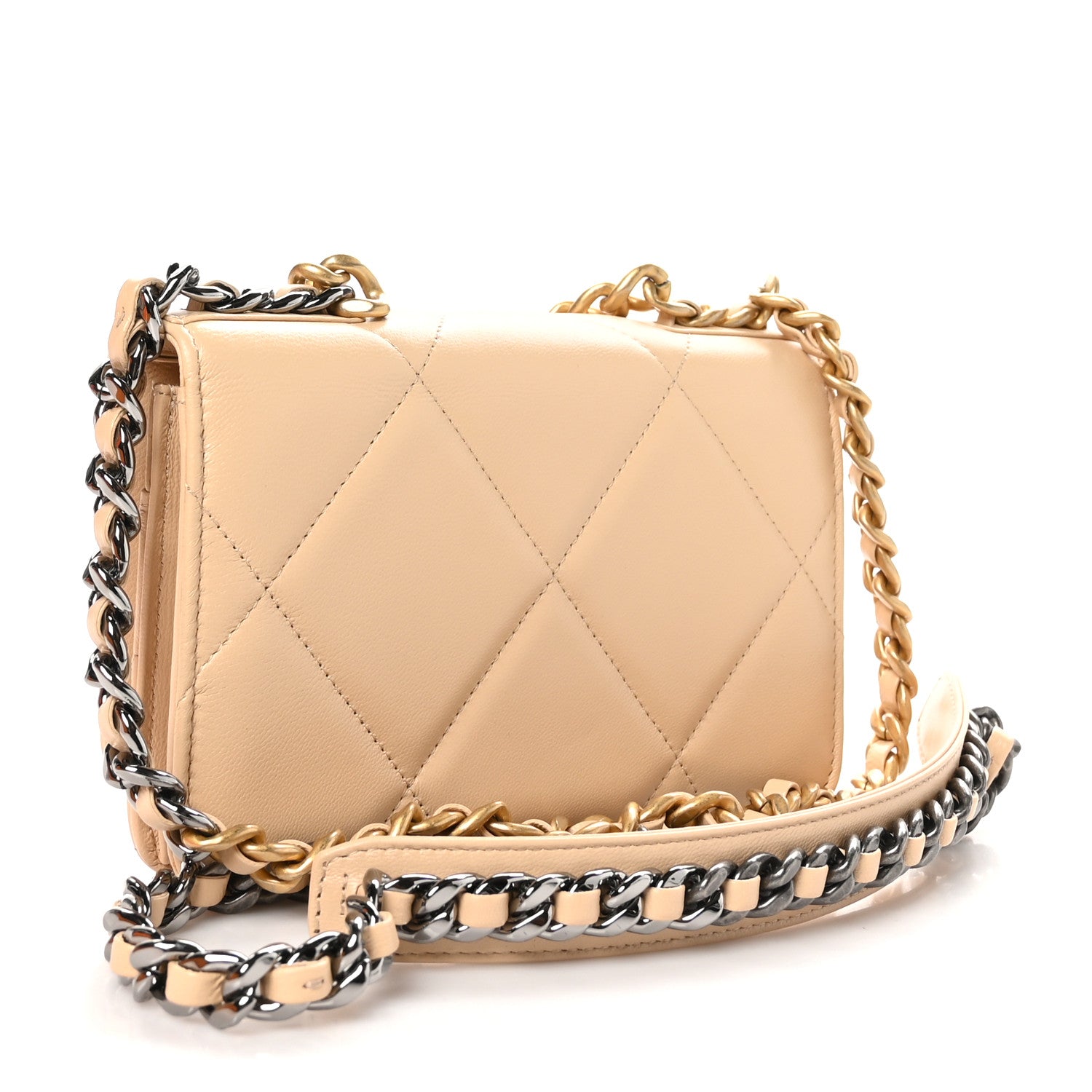 Chanel Lambskin Quilted Chanel 19 Wallet On Chain WOC Beige 2 of 11