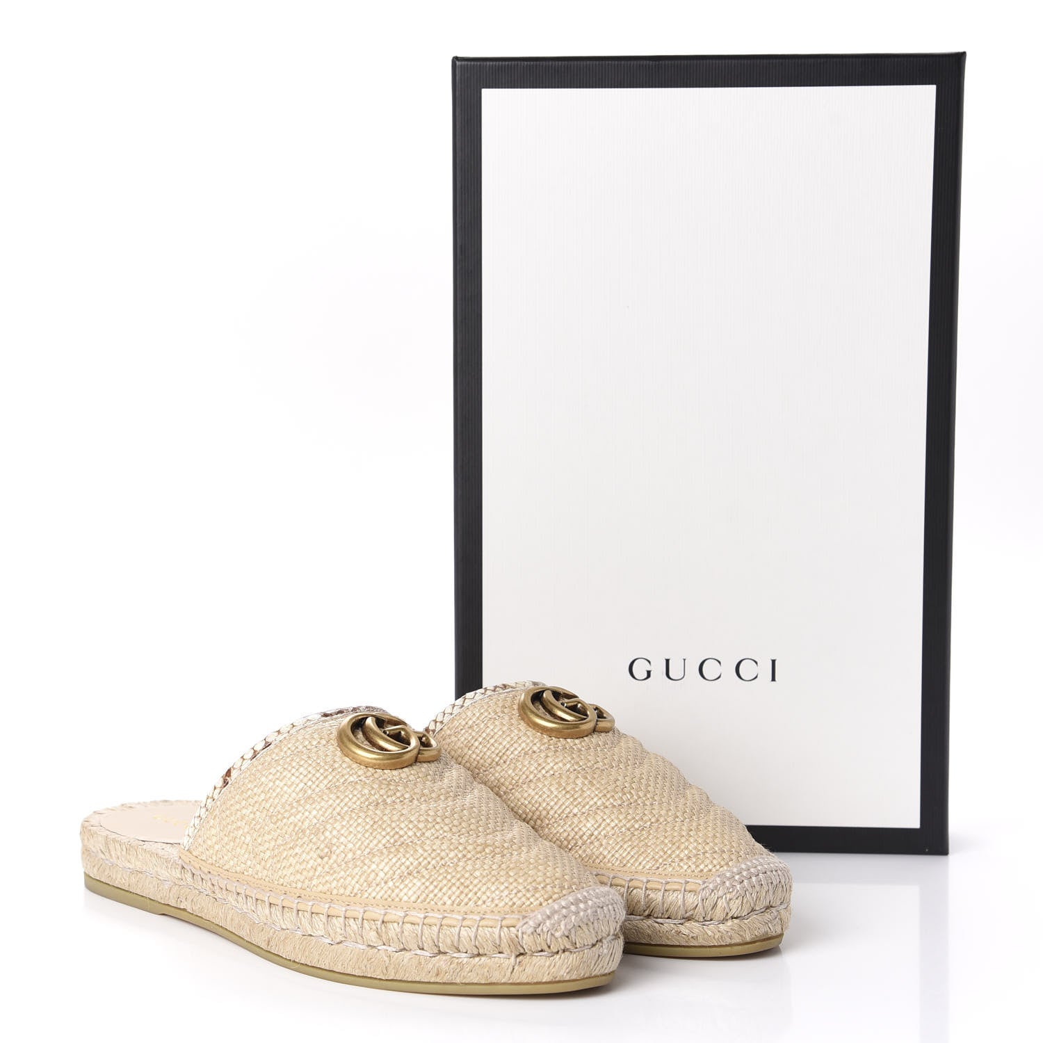 Gucci Straw Elaphe Matelasse GG Marmont Espadrille Slippers 38 Natural Cream Brown 12 of 12