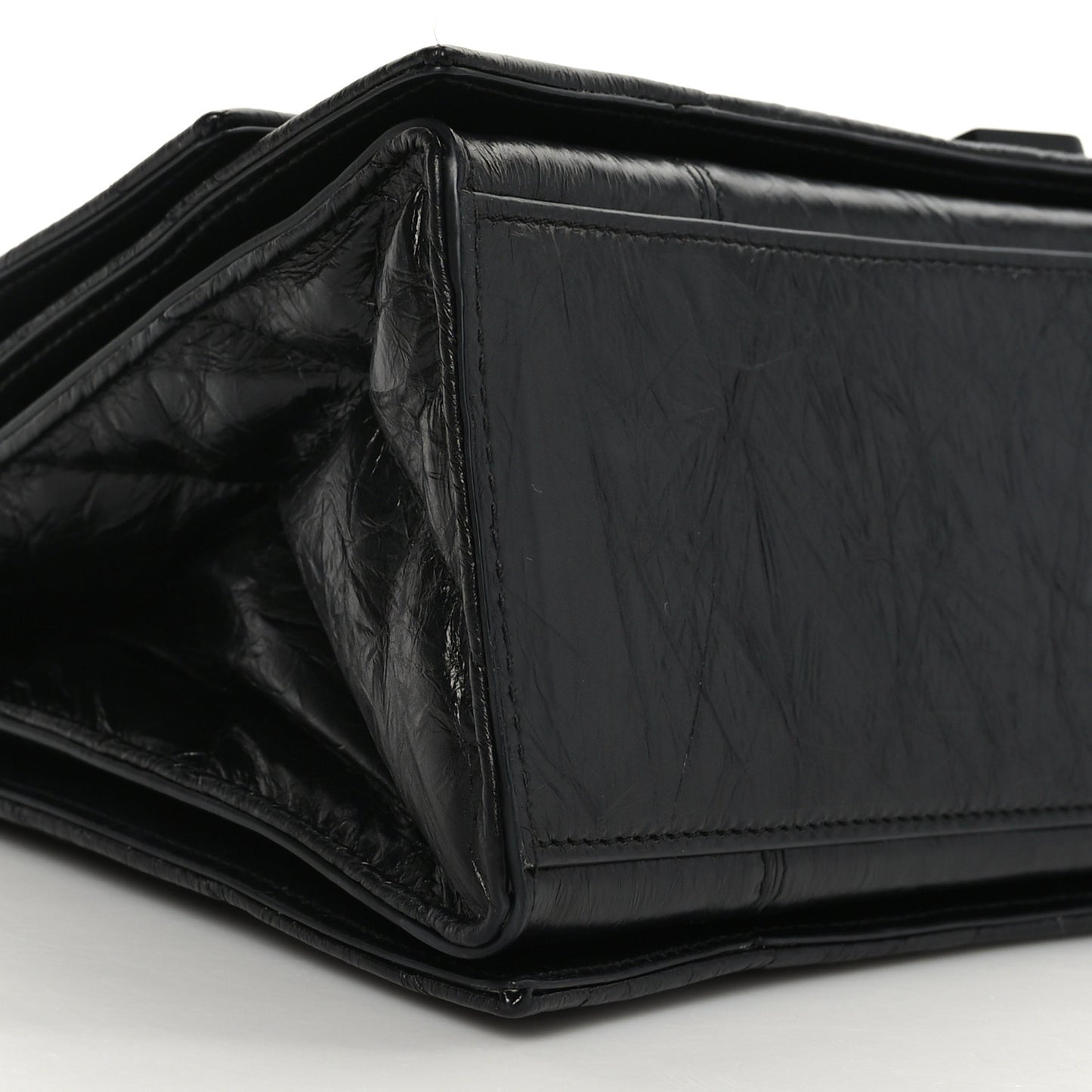 Crushed Calfskin Quilted Matte Black Hardware Medium Crush Chain Bag Black