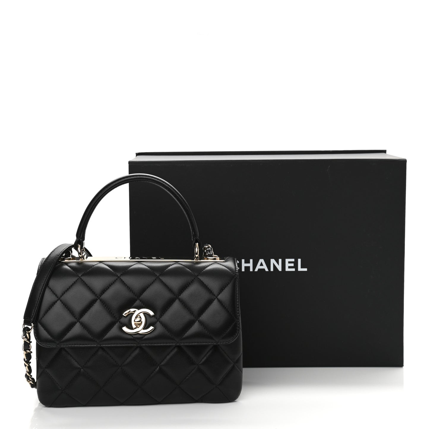 Lambskin Quilted Small Trendy CC Dual Handle Flap Bag Black