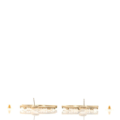 Chanel Metal Crystal Pearl CC Drop Earrings Gold 3 of 5
