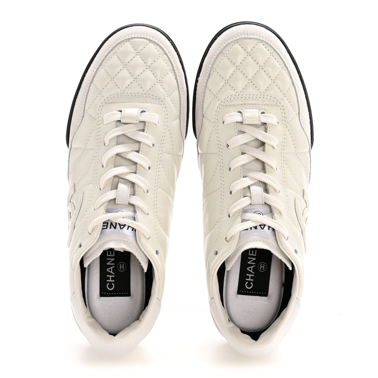 Shiny Calfskin Suede Quilted CC Logo Sneakers 38.5 White