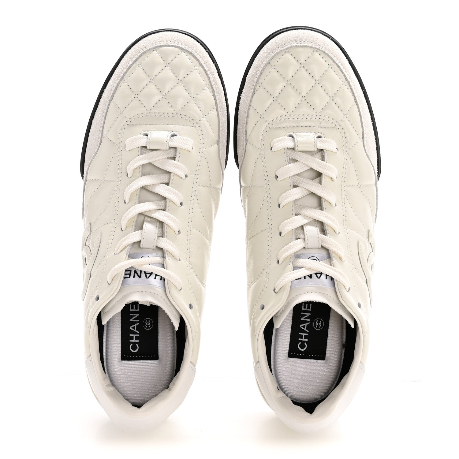 Chanel Shiny Calfskin Suede Quilted CC Logo Sneakers 38.5 White 2 of 10