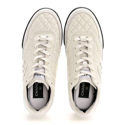 Chanel Shiny Calfskin Suede Quilted CC Logo Sneakers 38.5 White 2 of 10