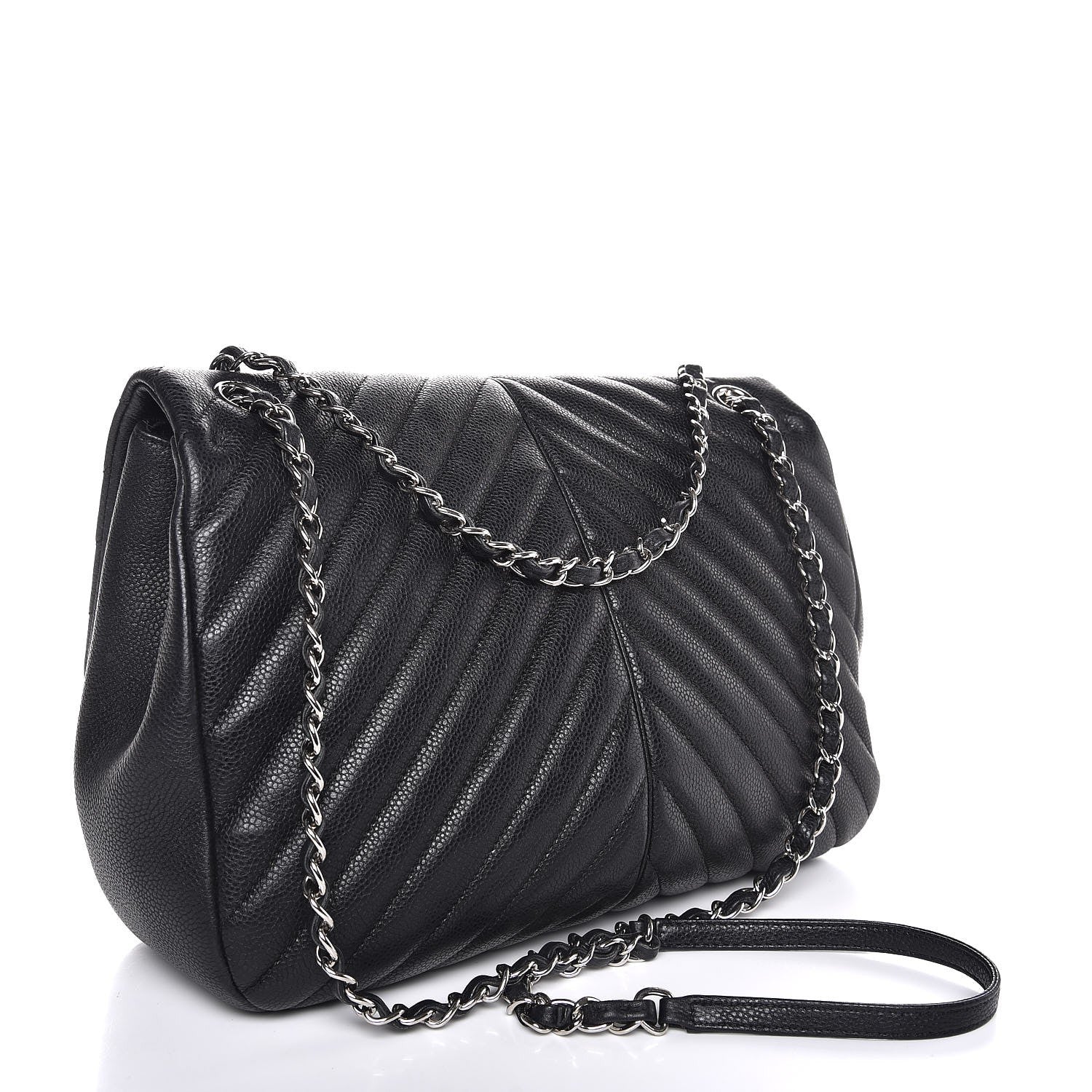 Chanel Caviar Chevron Quilted Large Puffy CC Flap Black 3 of 7