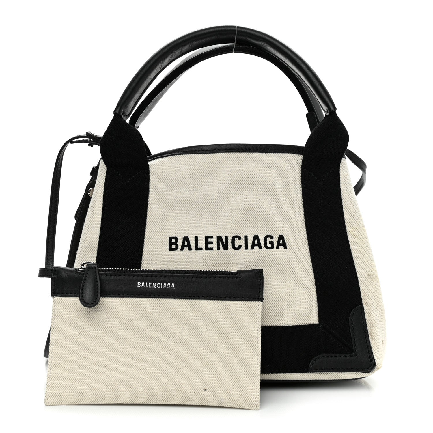 Balenciaga Cotton Canvas Calfskin Navy Cabas XS Natural Black 1 of 14