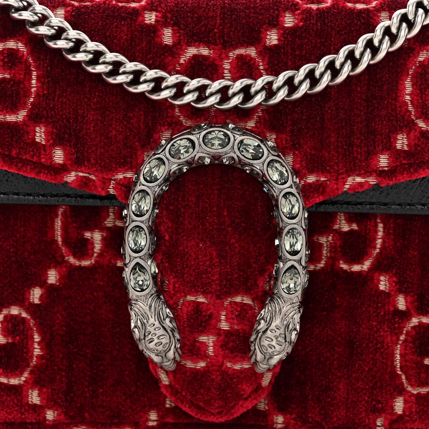 Velvet GG Monogram Super Mini Dionysus Shoulder Bag Red Cipria Black