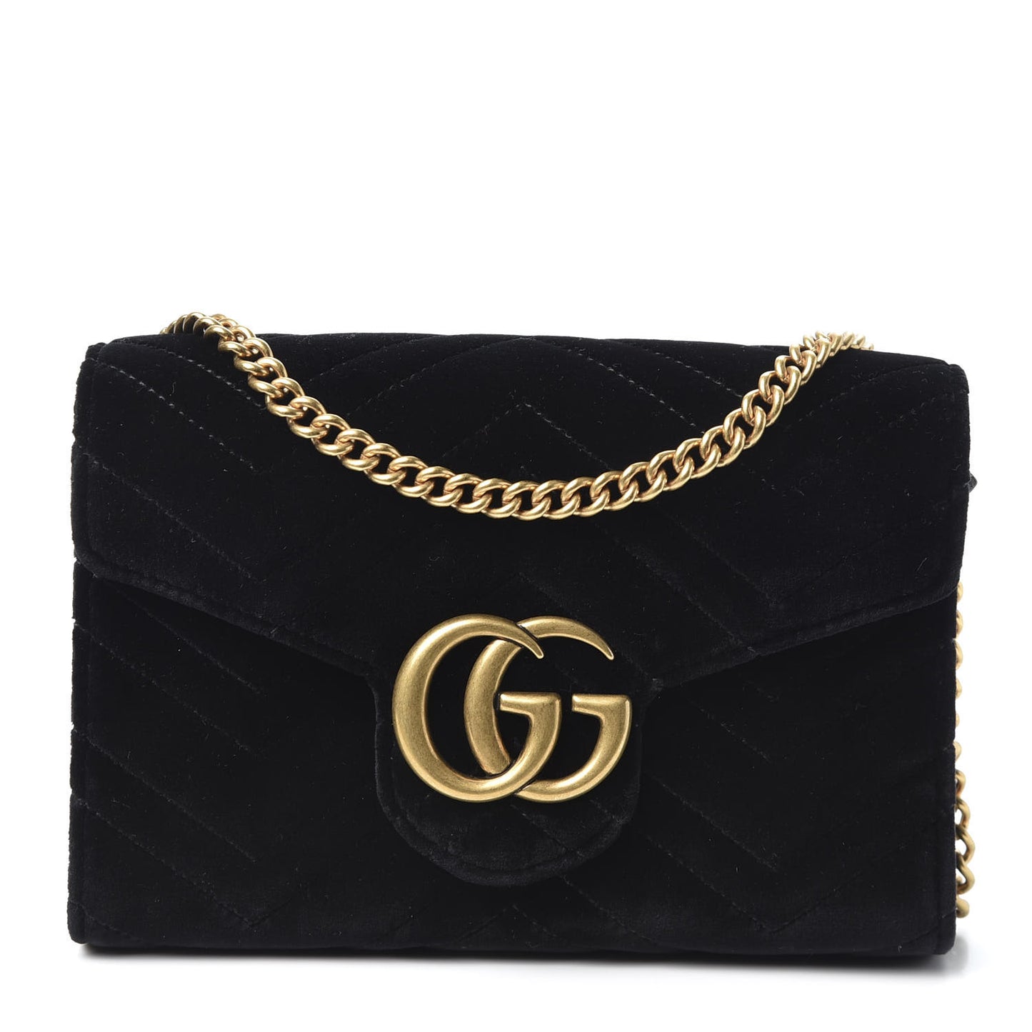 Velvet Matelasse GG Marmont Chain Wallet Black