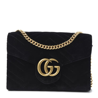 Gucci Velvet Matelasse GG Marmont Chain Wallet Black 1 of 9