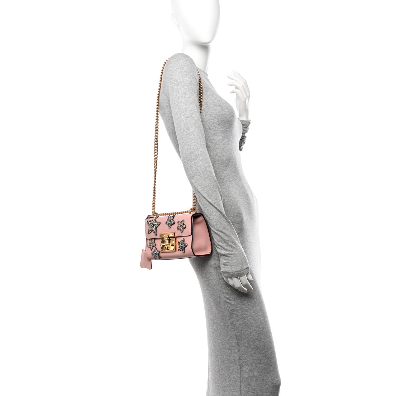 Gucci Calfskin Crystal Star Embroidered Small Padlock Shoulder Bag Perfect Pink Multicolor 3 of 13