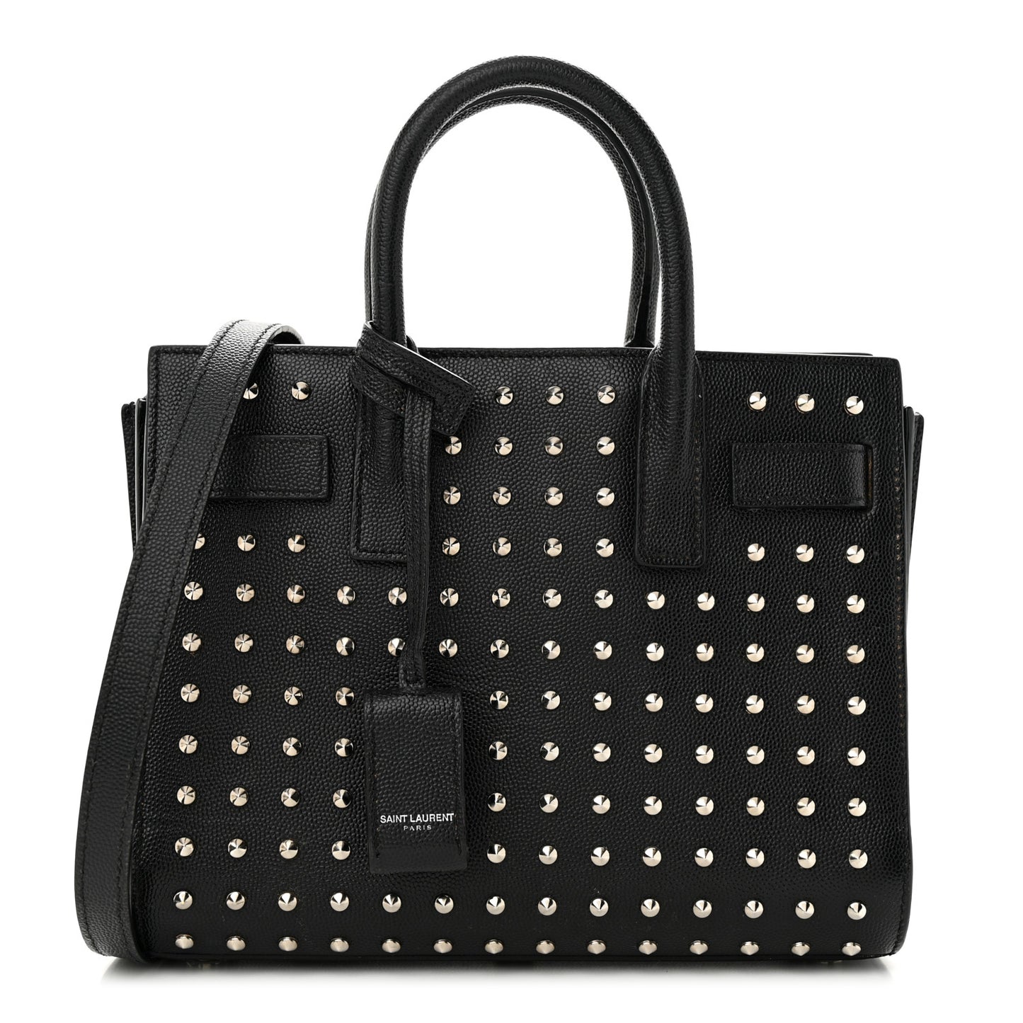 SAINT LAURENT Calfskin Studded Nano Sac De Jour Black