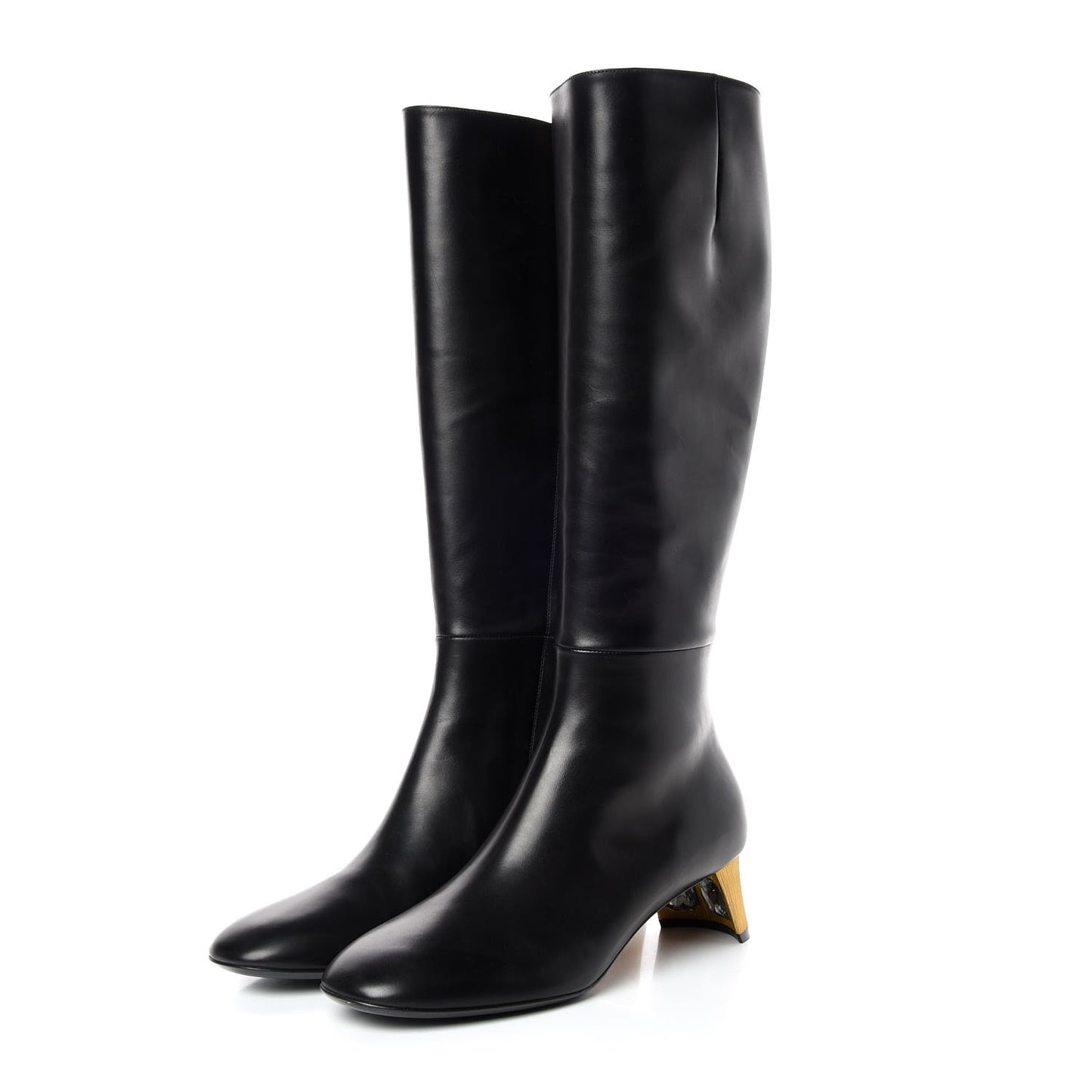 Calfskin Knee High Crystal Boots 39.5 Black