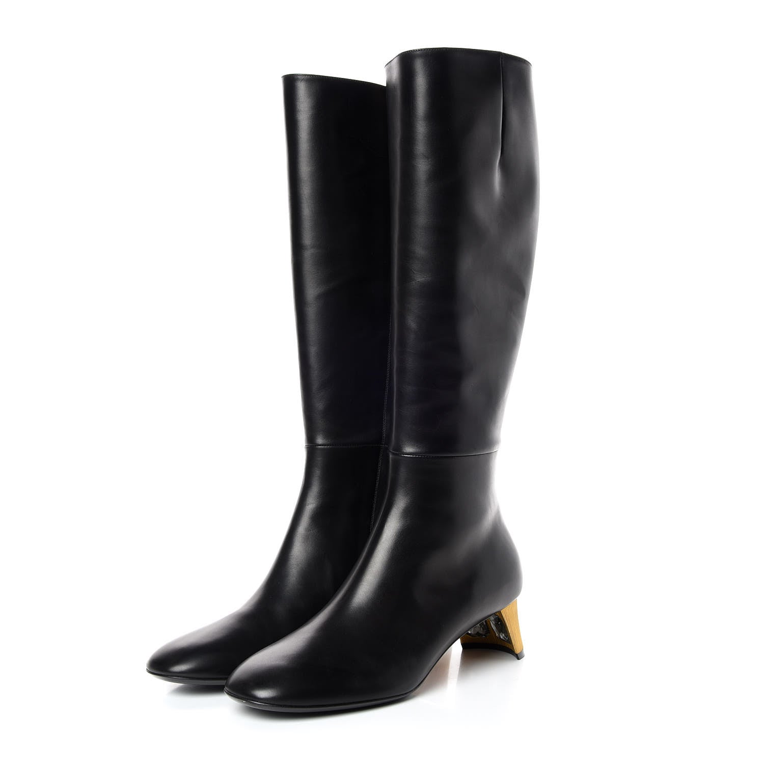 Gucci Calfskin Knee High Crystal Boots 39.5 Black 3 of 10