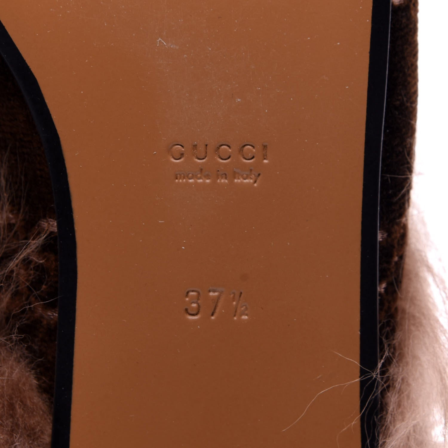Gucci Velvet GG Monogram Fur Womens Princetown Slippers 37.5 Brown Black Natural 18 of 20